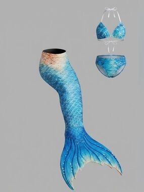 Blue Mermaid Tail Swim  Set with Bikini Just add fin & swim